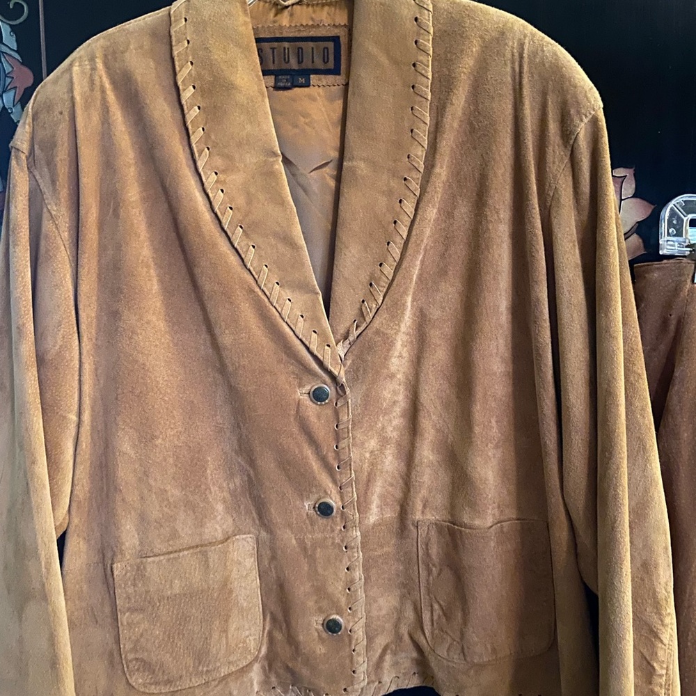 Very soft suede jacket and skirt.